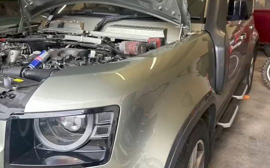 Land Rover Defender in our Aberdeen workshop
